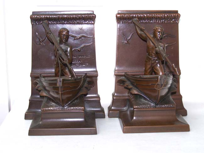 A Spectacular Pair of Antique New Bedford Whaling Monument Bookends circa 1930